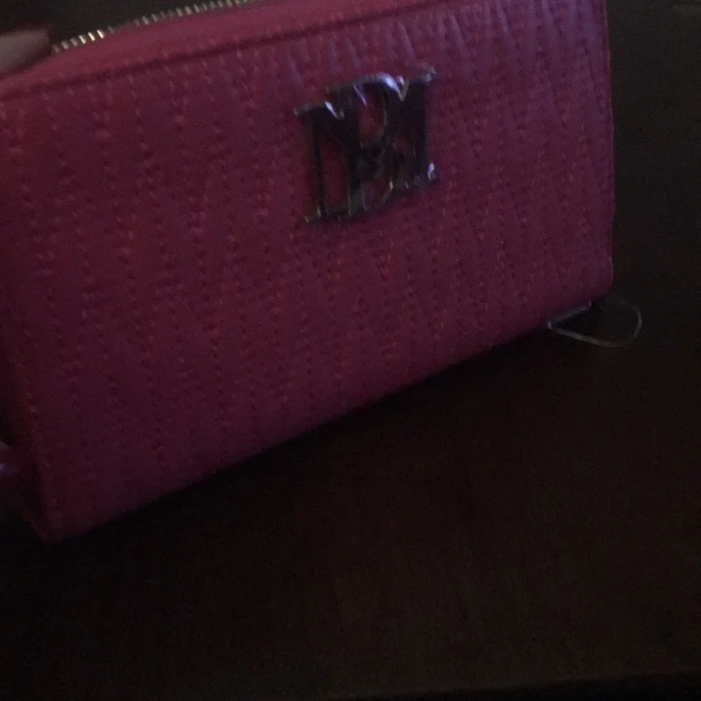 Badgley Mischka Wallet Hot Pink braid stitching Vegan NWT
